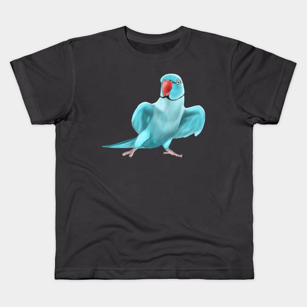 Blue Indian Ringneck Parrot Kids T-Shirt by Mehu Art